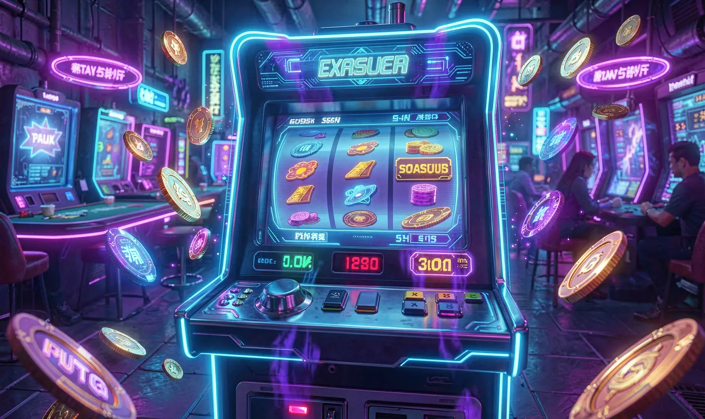 F111 – Discover immersive online slot gameplay made for Bangladesh players Futuristic slot machine with glowing reels and scattered coins highlighting the immersive gaming experience of F111 online casino for players in Bangladesh